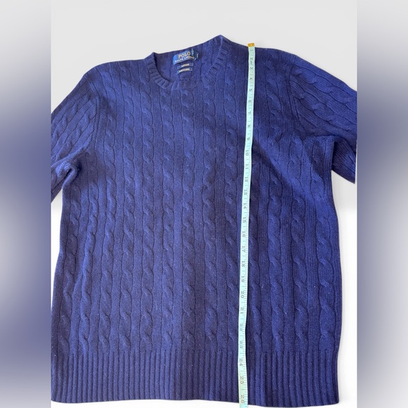 Polo Ralph Lauren Cashmere Cable Knit Sweater Navy Blue Crewneck Women’s L - Picture 9 of 10